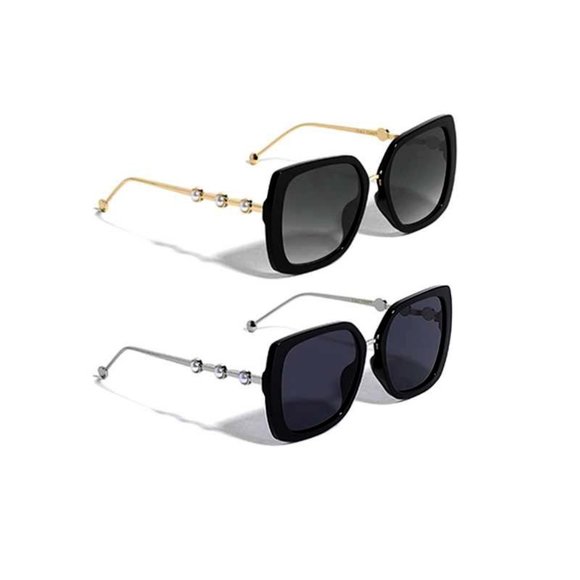 NEW Classic Pearl Accent Skinny Metal Leg UV Protection Oversize Sunglasses - Picture 10 of 11